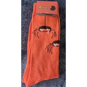 Reese's Crew Socks Size 8-12 Orange Polyester Blend Novelty